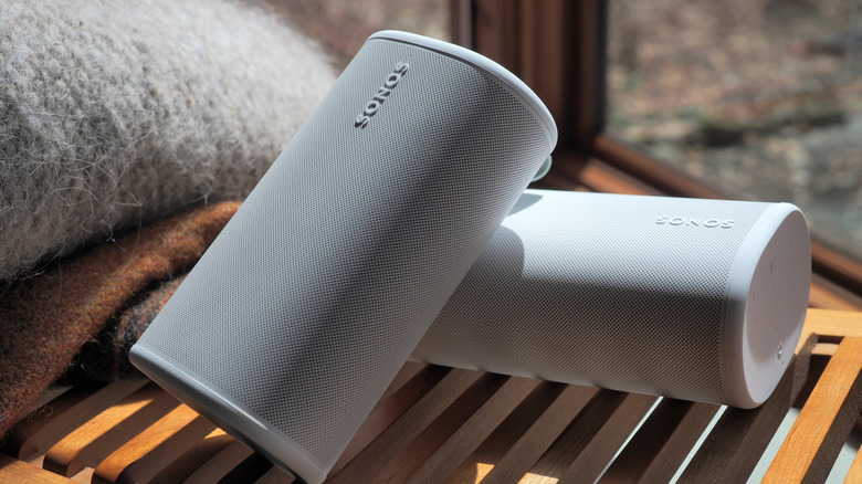 Sonos Play speakers on a bench