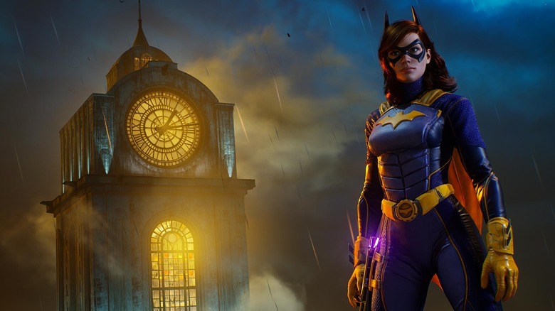 Batgirl standing by Gotham clocktower