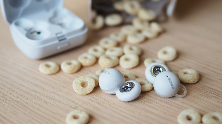 LinkBuds in cereal on table