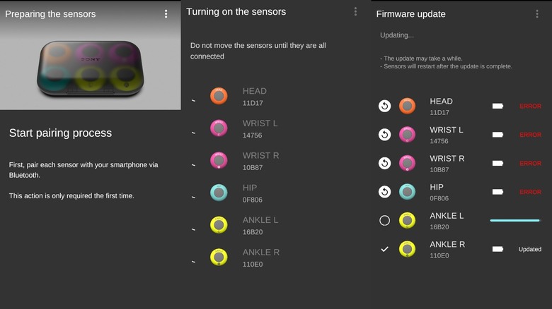 Mocopi trackers setup screenshots with error