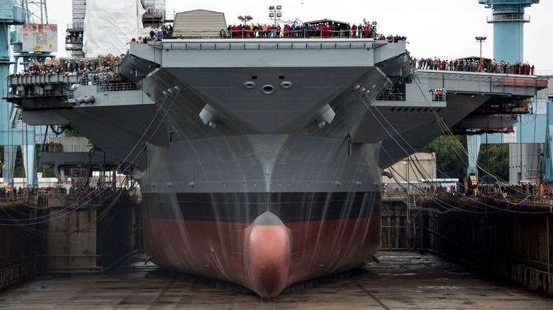 The USS Gerald R Ford (CVN 78) in drydock in 2013