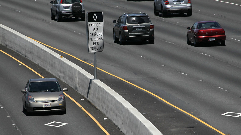 Toyota Prius driving in California HOV lane.