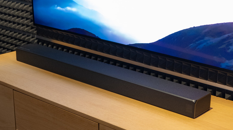 soundbar underneath a television