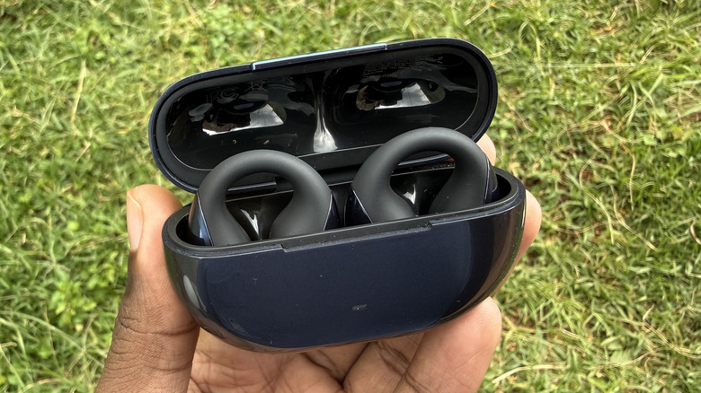 Person holding an open case with earbuds