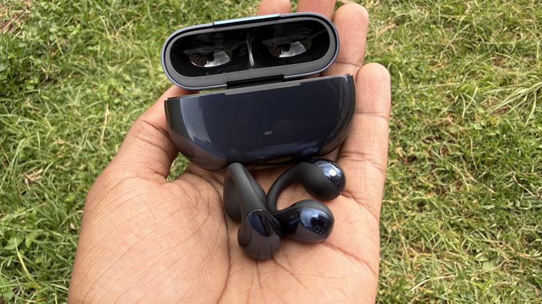 Person holding an open case with earbuds
