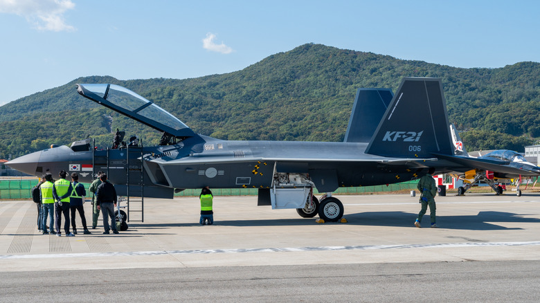 The KF-21 Boramae displayed at Seoul airshow on tarmac