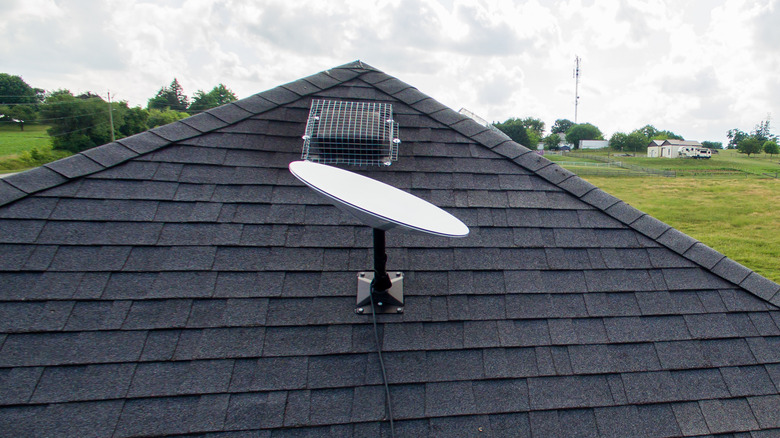 Starlink receiver dish on a rooftop.