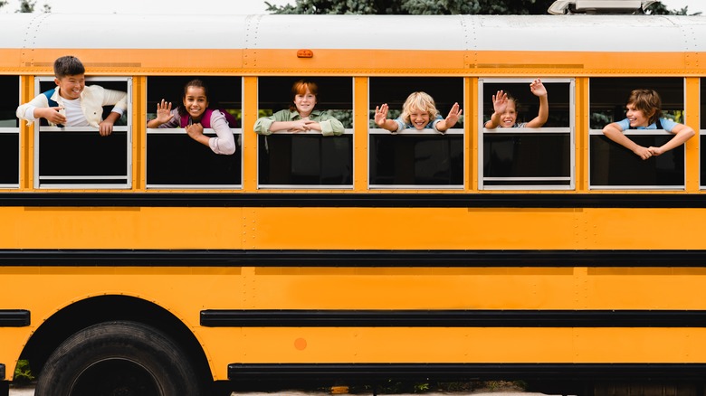 Children in a school bus.