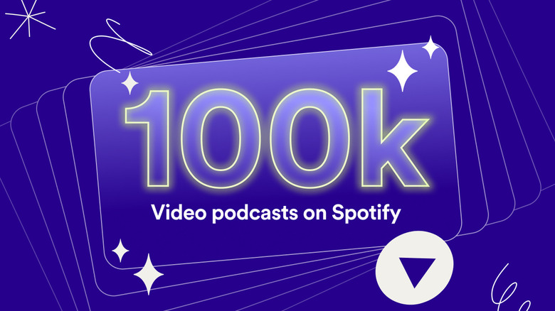Banner declaring 100K video podcasts on Spotify