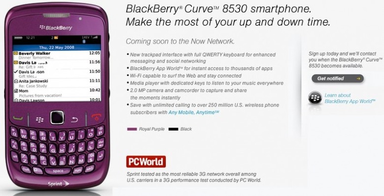 Sprint BlackBerry Curve 8530 coming soon