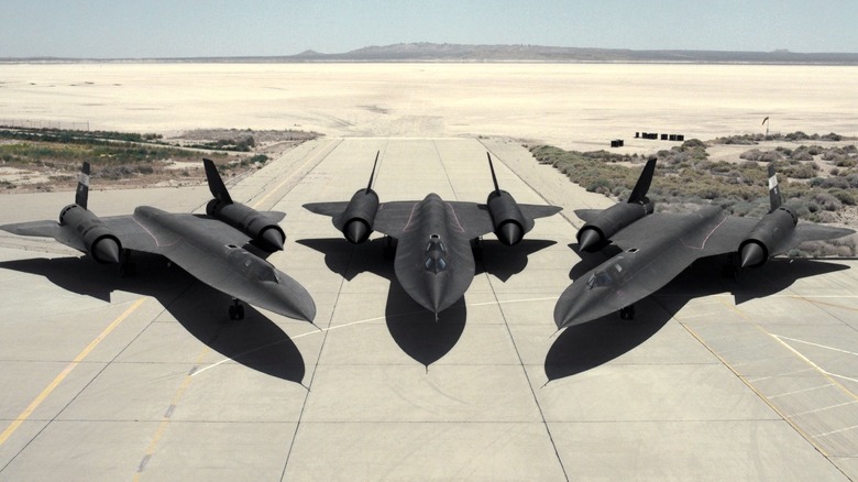 SR-71A (2) and SR-71B trainer (center), at Edwards Air Force Base, California, 1992