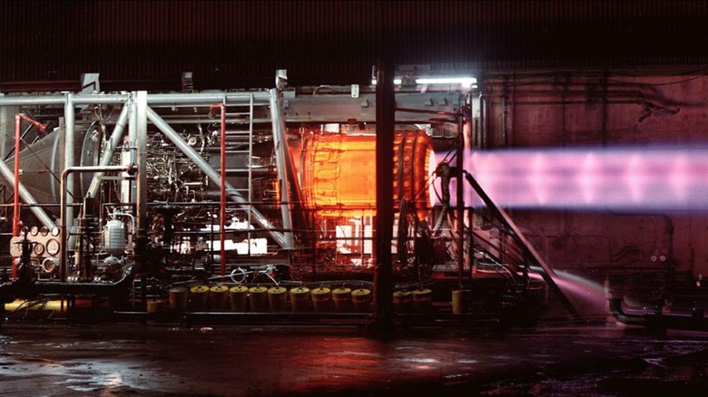 An uninstalled SR-71 engine performing a test