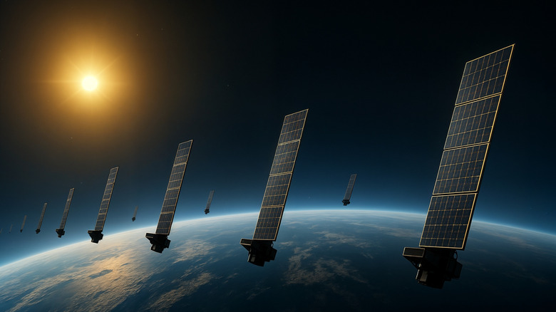 Illustration of satellites in space.