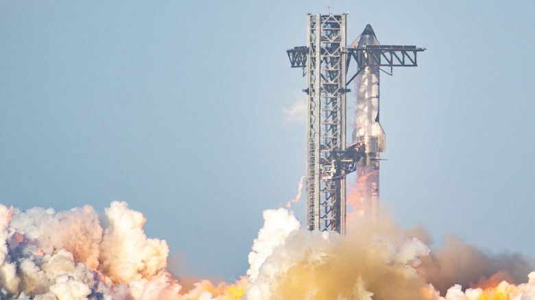 SpaceX's Starship pictured before lift off during a test flight.