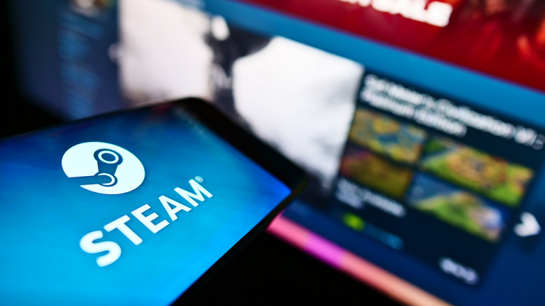 Steam logo on a smartphone.