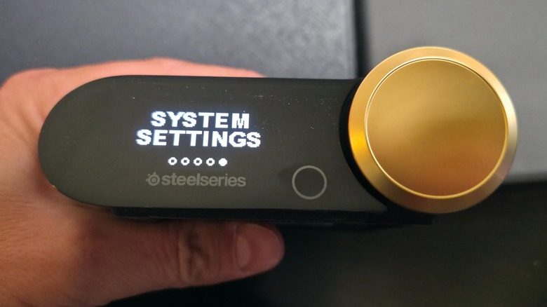 A closeup shot of the System Settings menu on the Wireless GameHub for the Arctis Nova Elite