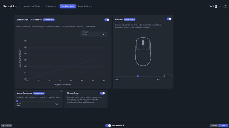Tracking Tools settings for Sensei Pro in SteelSeries GG app