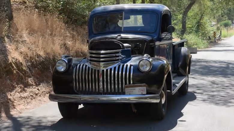 A 1942 Chevy pickup on the road.