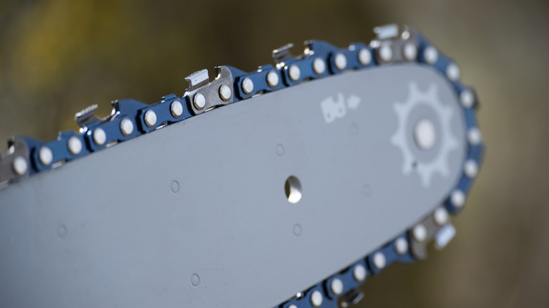 The pointy ends of a chainsaw chain.