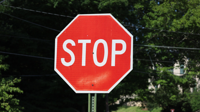 close-up of stop sign on a residential street