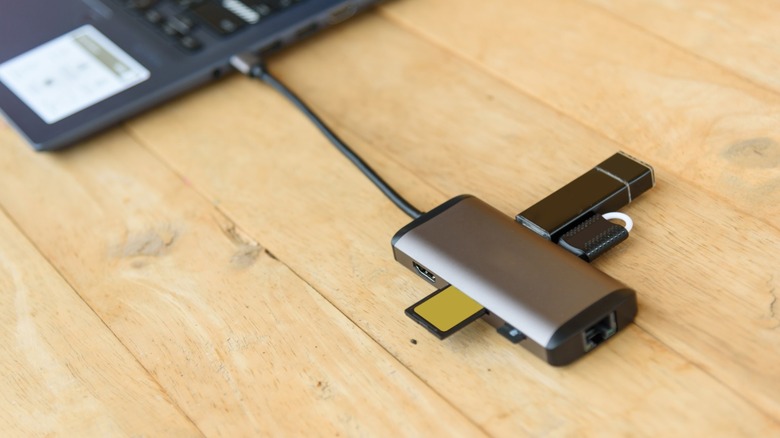 A USB hub connected to a laptop