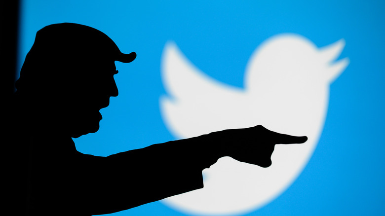 Trump silhouette against Twitter logo