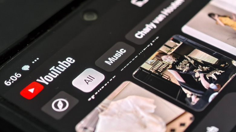 YouTube app on smart phone screen