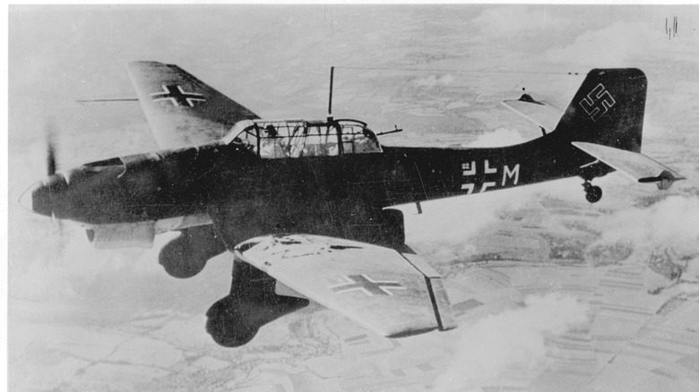 A Stuka dive bomber in flight