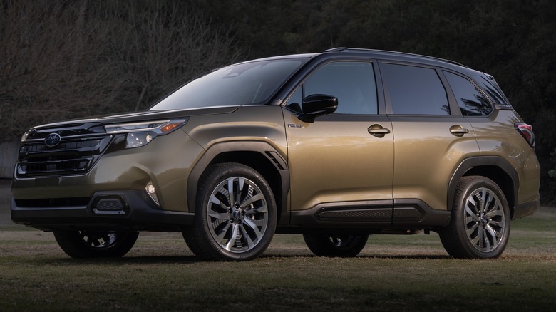 A gold 2025 Subaru Forester hybrid.