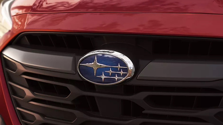 Subaru logo in front grill of car