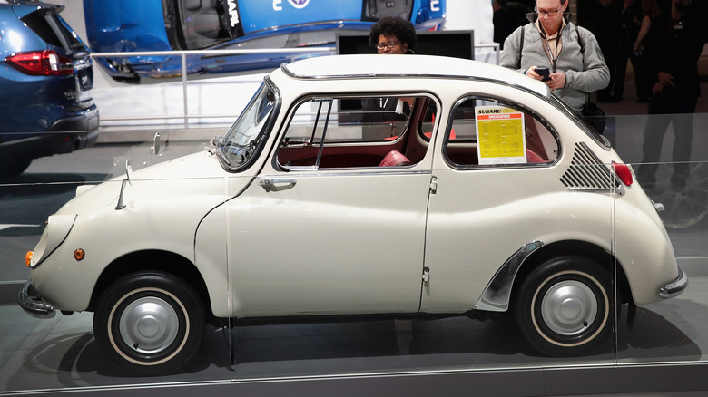 Subaru 360 side view showroom display