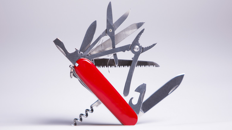 The Swiss Army Knife resting on the corkscrew