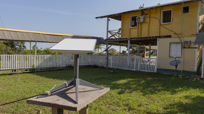 Starlink satellite dish providing internet access in the Amazon rainforest