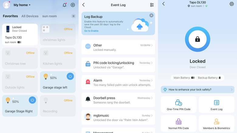 Screenshots of Tapo DL130 app