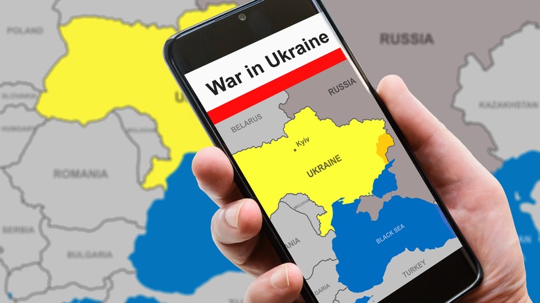 Smartphone showing a map of Ukraine