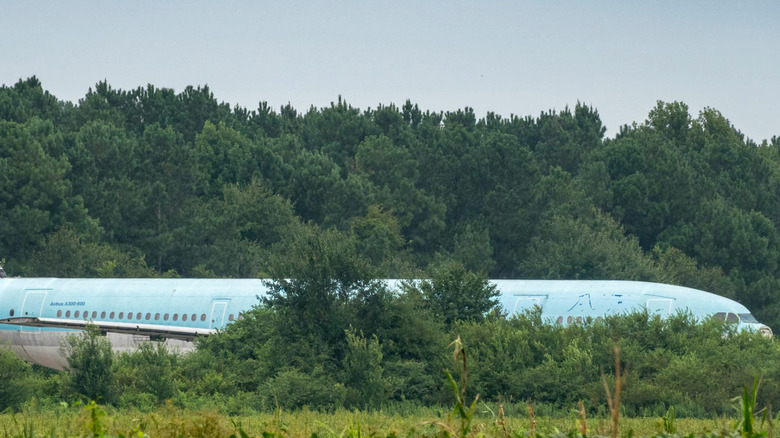 korean air airbus in airplane boneyard