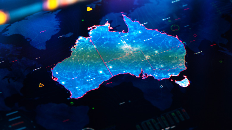 Map of Australia on digital pixelated display