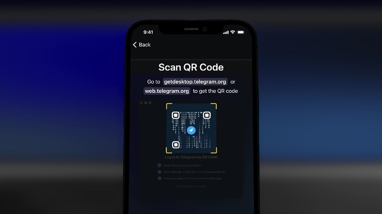 Updated QR Code scan page on Telegram for macOS.
