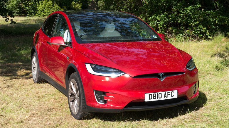 Red Tesla model X.