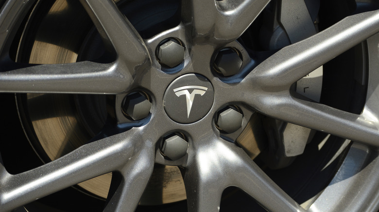 close-up of tesla wheel.