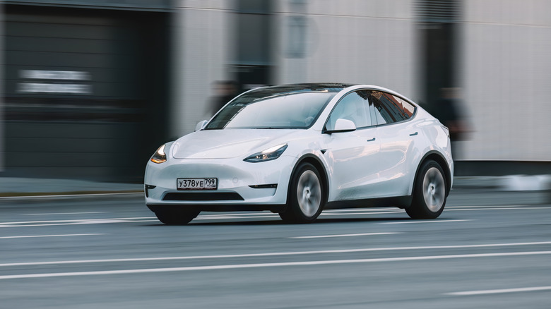 White Tesla Model Y.