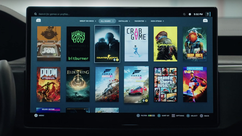 Tesla dashboard with Steam library
