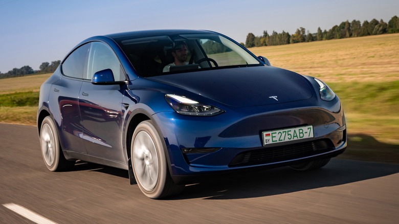 Tesla Model Y on road.