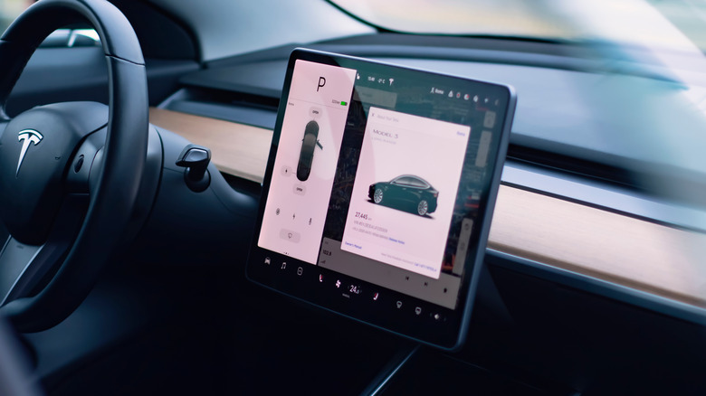 The dashboard of a Tesla car.