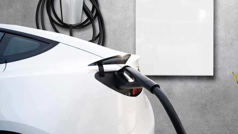 Tesla plugged in garage