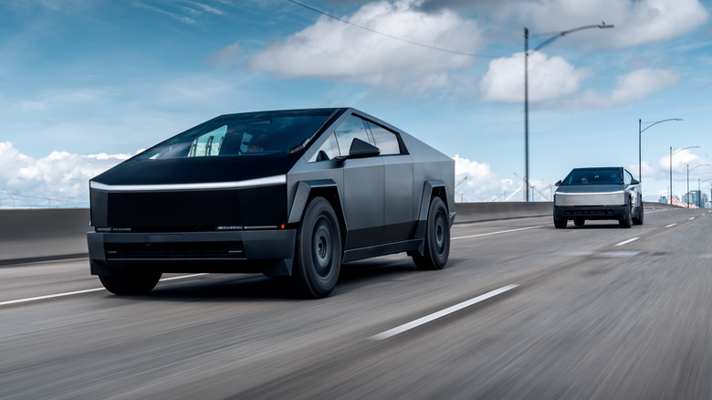 Tesla Cybertrucks on the highway