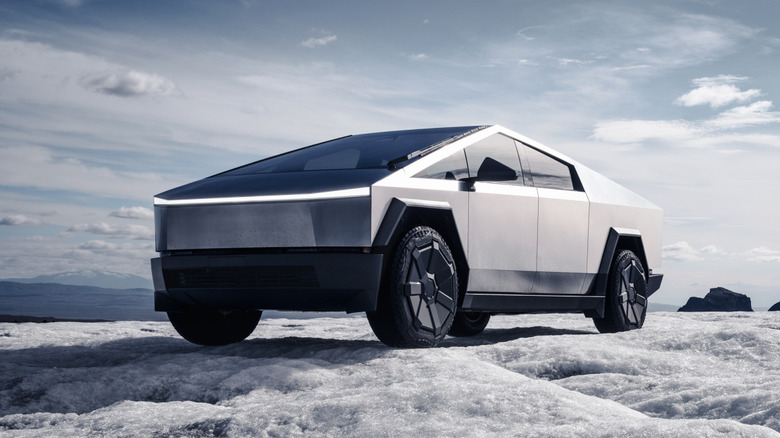 Tesla Cybertruck on an icy trail