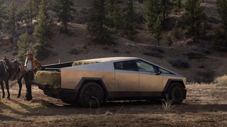 Tesla Cybertruck on a ranch