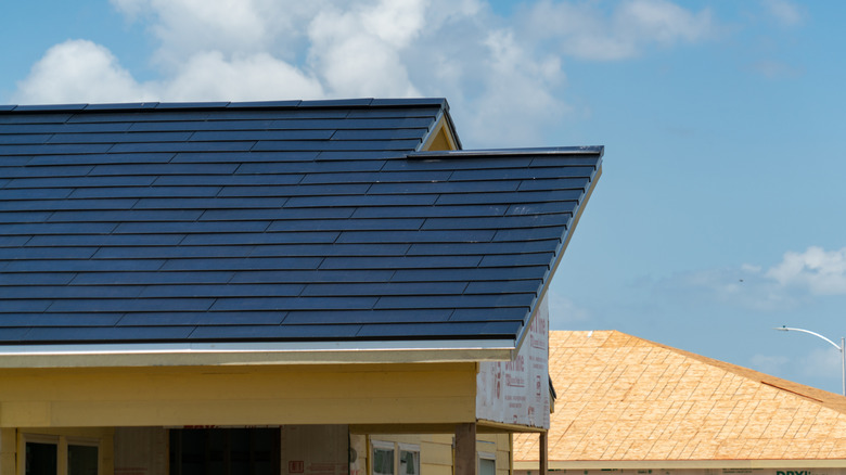 Tesla's Solar Roof tiles on a new build house