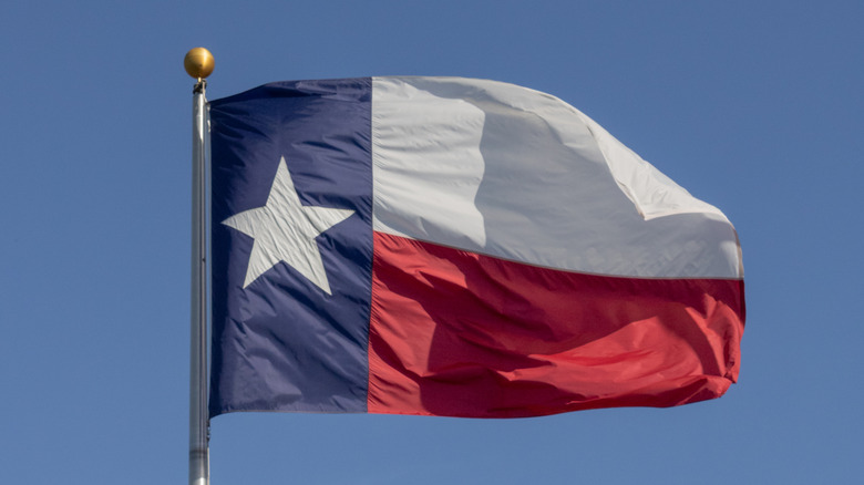The Texas state flag blowing in the wind.